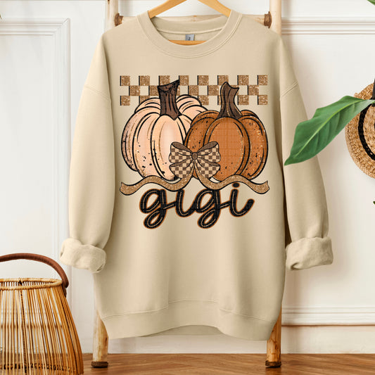 Gigi Fall Checkered Glitter Pumpkin DTF Transfer