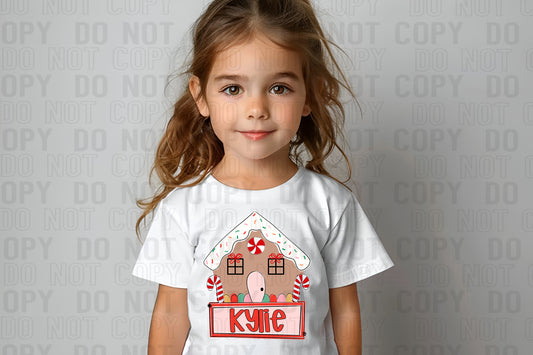 Gingerbread House (Girl) With Name Plate Personalized DTF Transfer