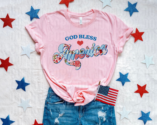 God Bless America Patchwork DTF Transfer
