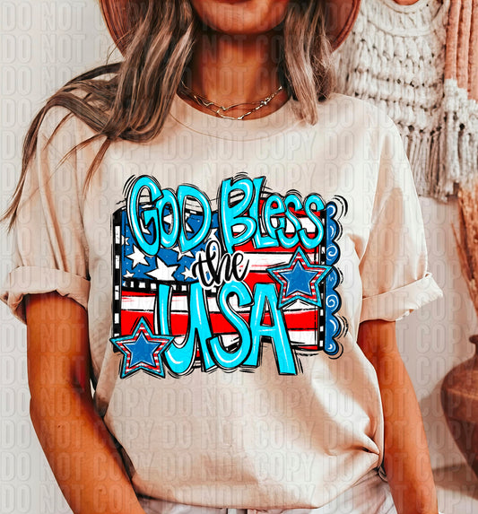 God Bless The USA Flag Doodle DTF Transfer