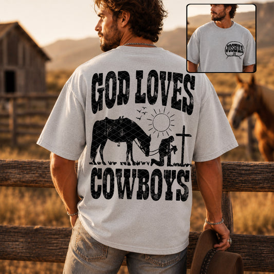 God Loves Cowboys Black Font Front/Back DTF Transfer