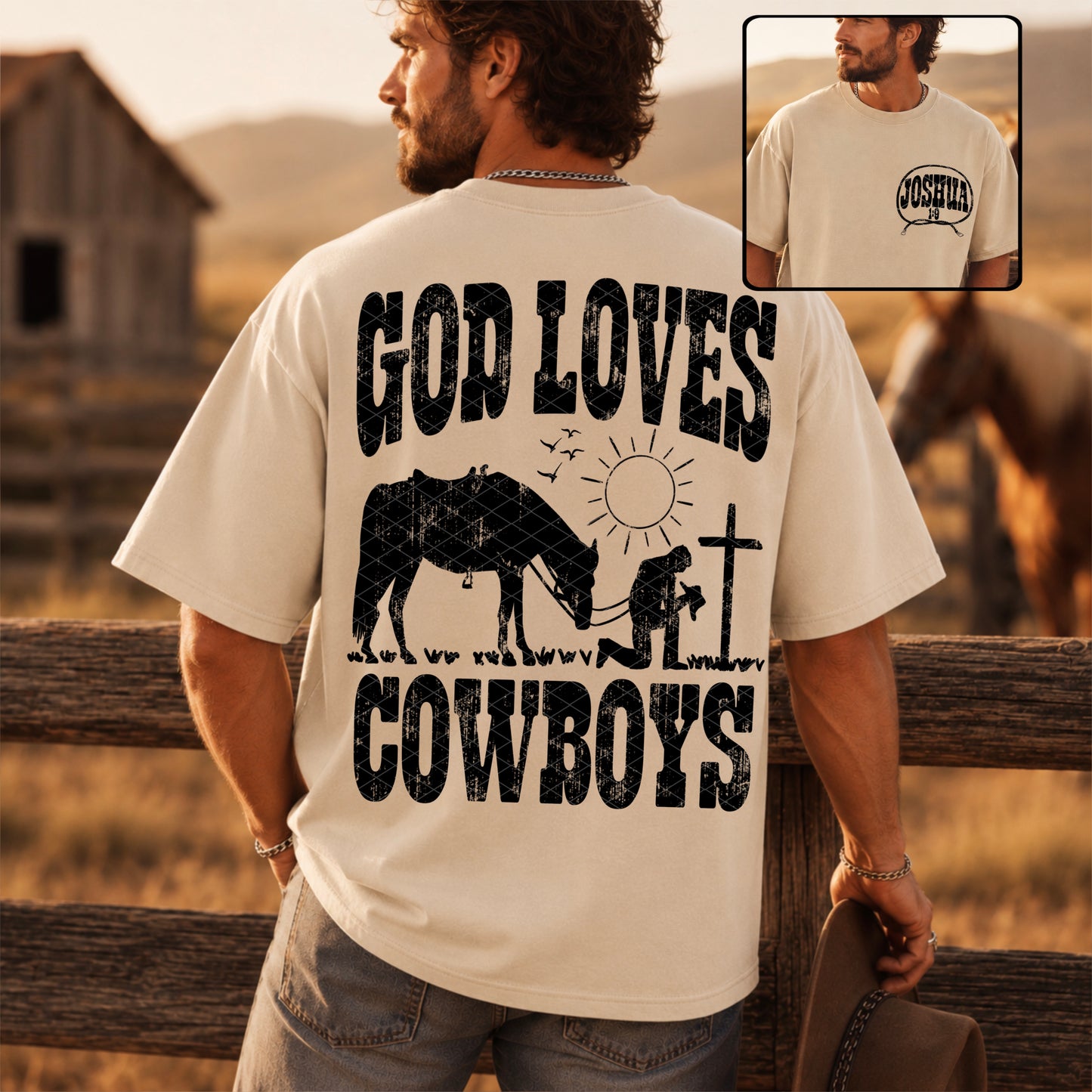 God Loves Cowboys Black Font Front/Back DTF Transfer