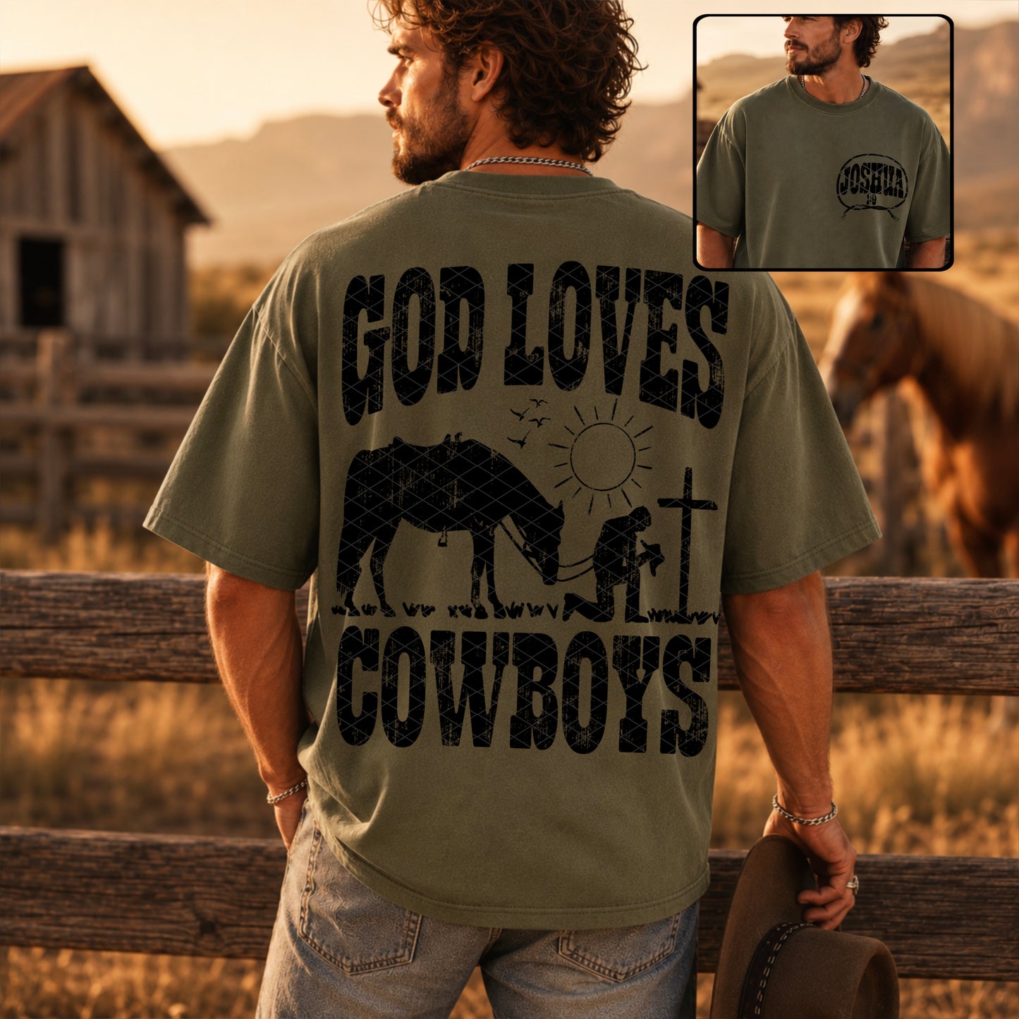 God Loves Cowboys Black Font Front/Back DTF Transfer