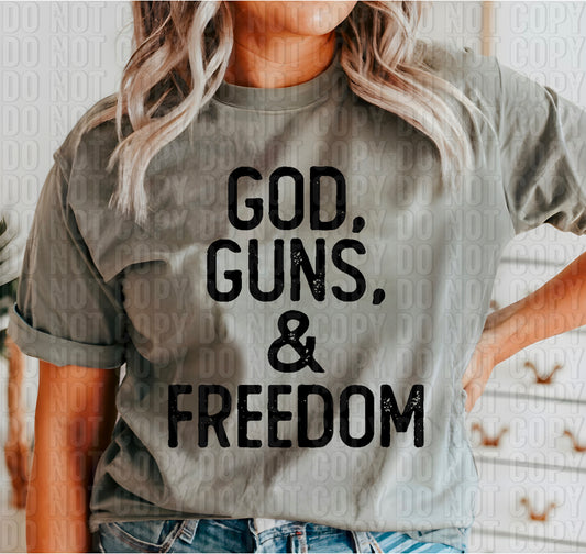 God Guns & Freedom Black Font DTF Transfer