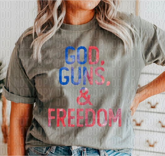 God Guns & Freedom Patriotic Font DTF Transfer