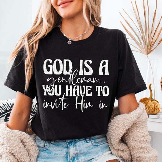 God Is A Gentlemen White Font DTF Transfer