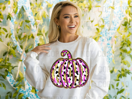 Gold Foil Pink Dotty Pumpkin DTF Transfer