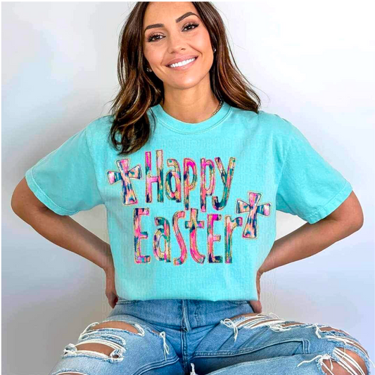 Gold Glitz Happy Easter Crosses DTF Transfer
