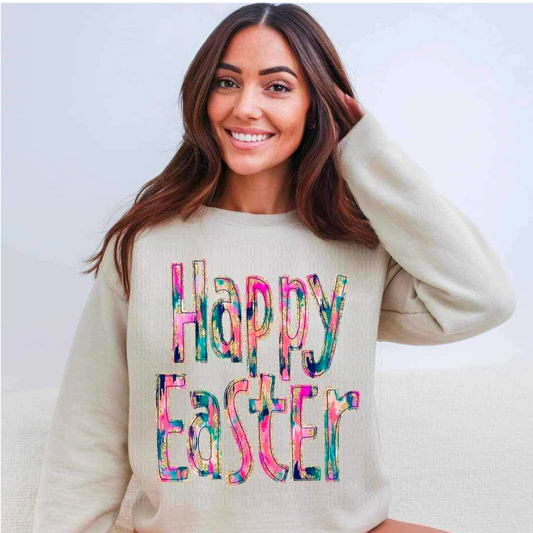 Gold Glitz Happy Easter DTF Transfer
