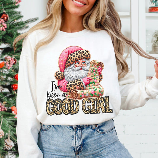 I've Been A Good Girl Santa Leopard DTF Transfer