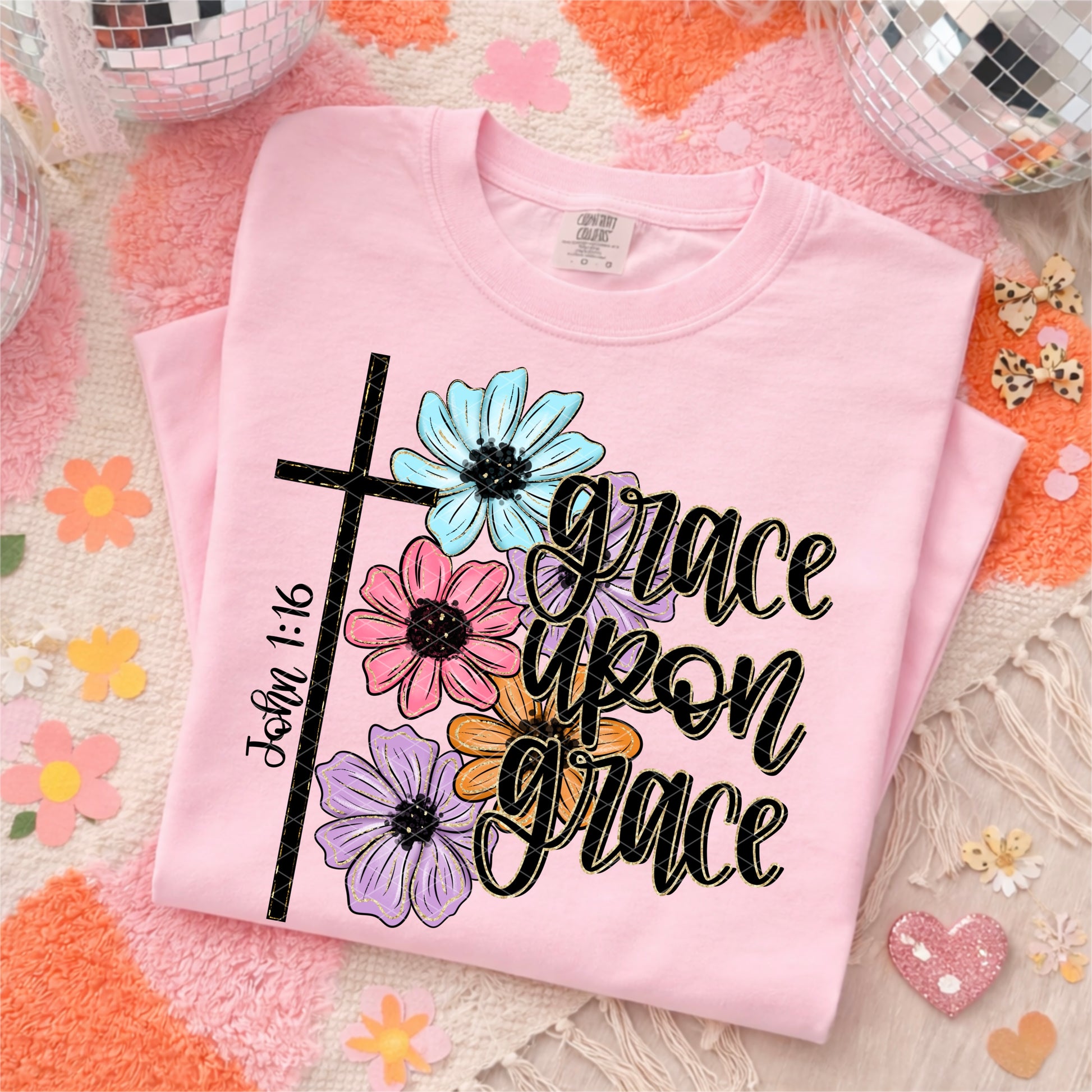 Grace Upon Grace Floral Cross DTF Transfer