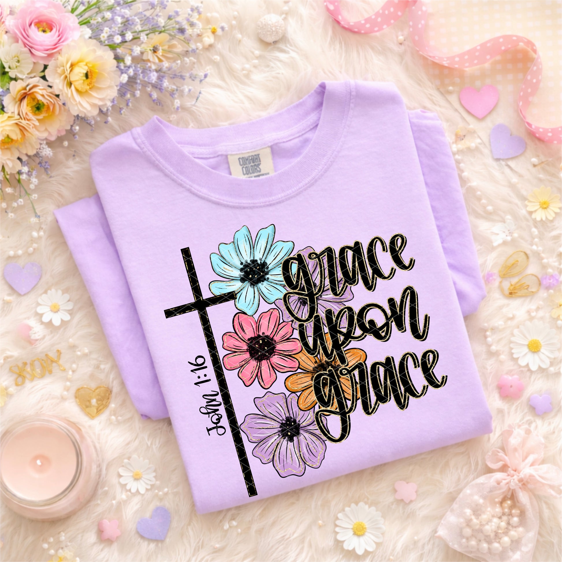 Grace Upon Grace Floral Cross DTF Transfer
