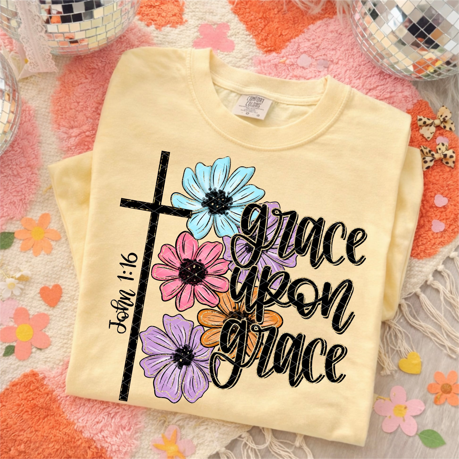 Grace Upon Grace Floral Cross DTF Transfer