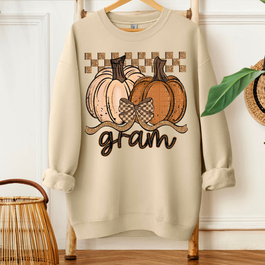 Gram Fall Checkered Glitter Pumpkin DTF Transfer