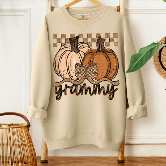 Grammy Fall Checkered Glitter Pumpkin DTF Transfer