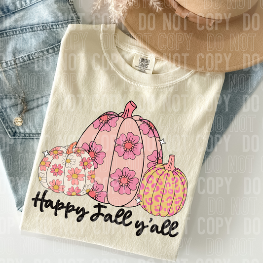 Happy Fall Y'all Pink DTF Transfer
