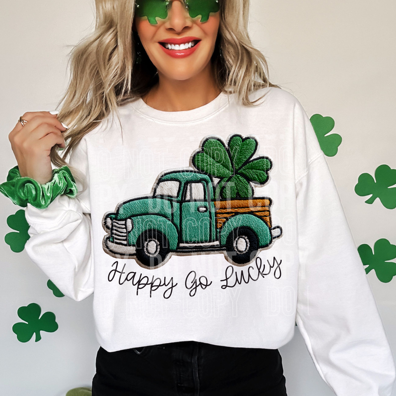 Happy Go Lucky Truck Embroidery Faux DTF Transfer