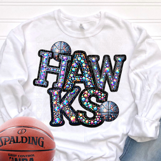 Hawks Rhinestone Basketball Mascot DTF Transfer