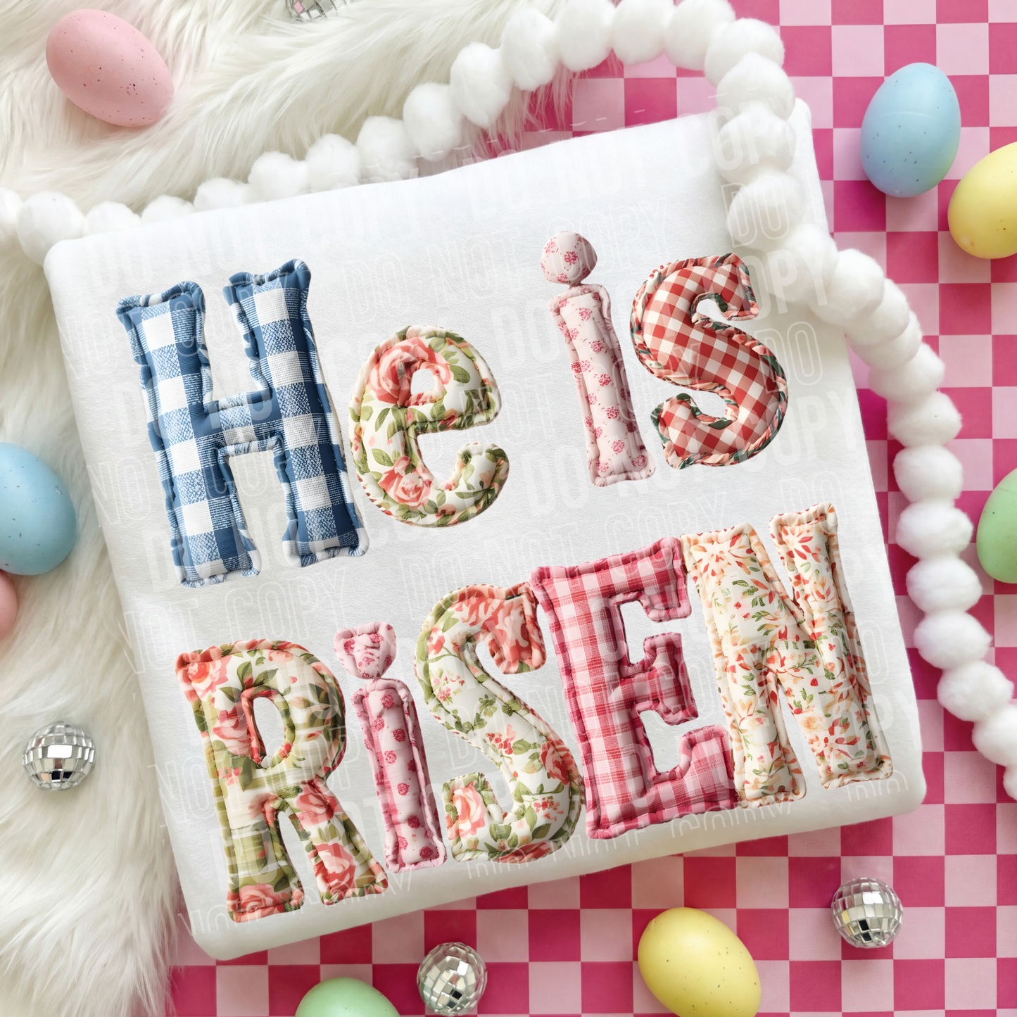He Is Risen Applique Faux DTF Transfer