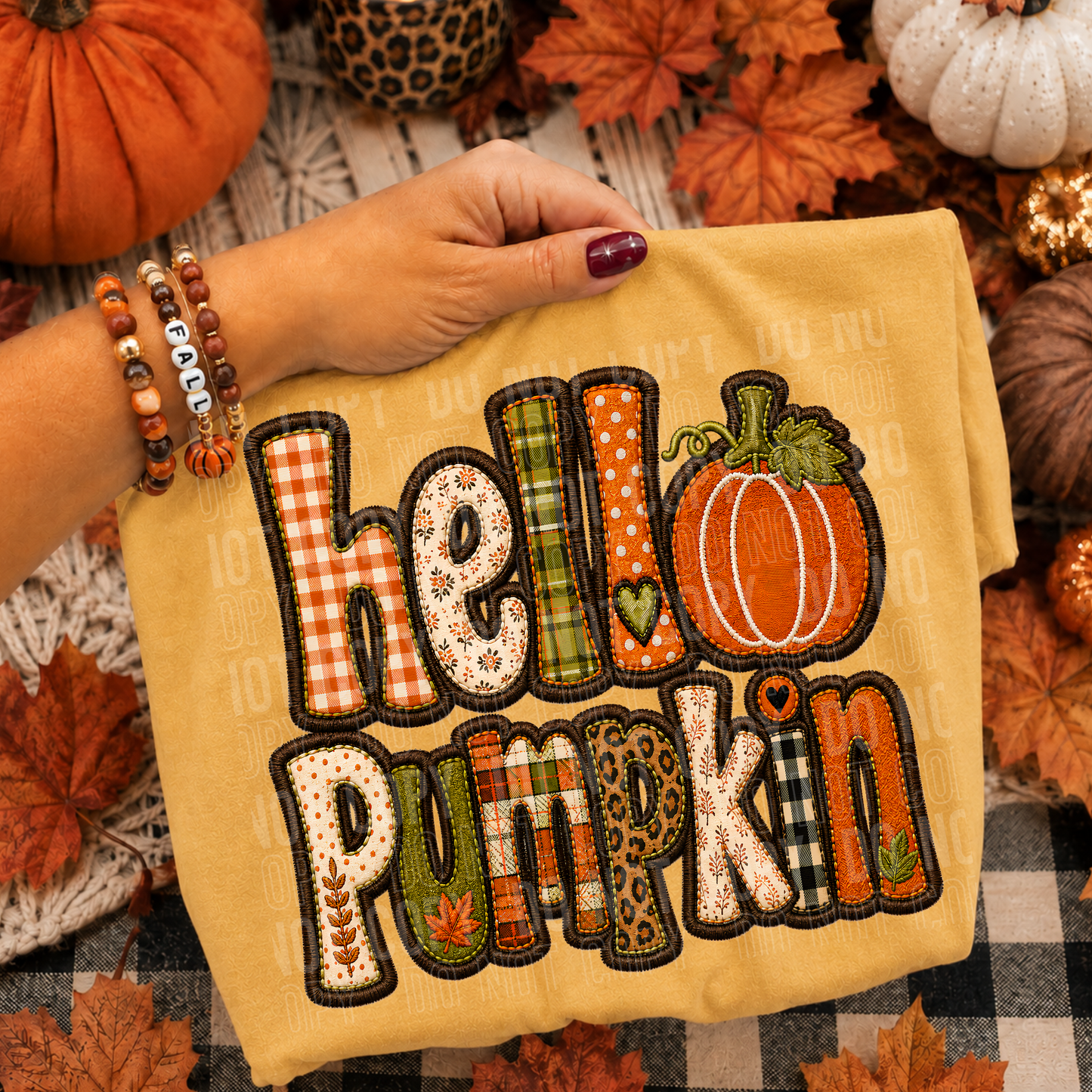 Hello Pumpkin Faux Embroidery DTF Transfer