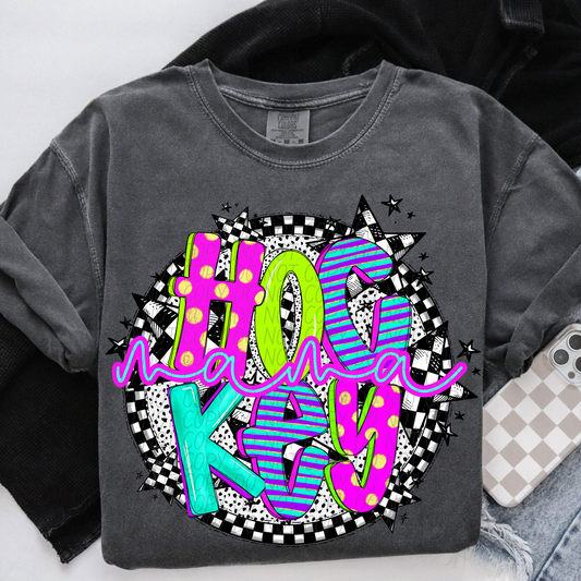 Hockey Mama Neon Checker DTF Transfer