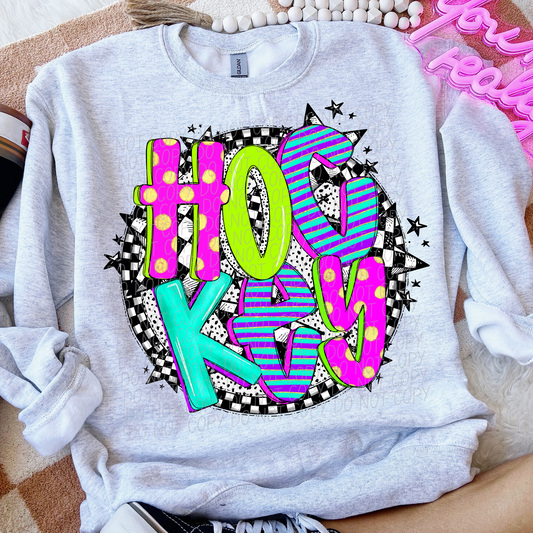 Hockey Neon Checker DTF Transfer