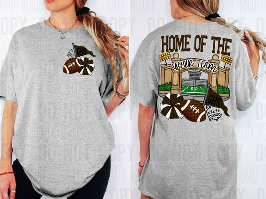 Home Of The Stadiums Football Front Pocket + Back Mascot Name DTF Transfer