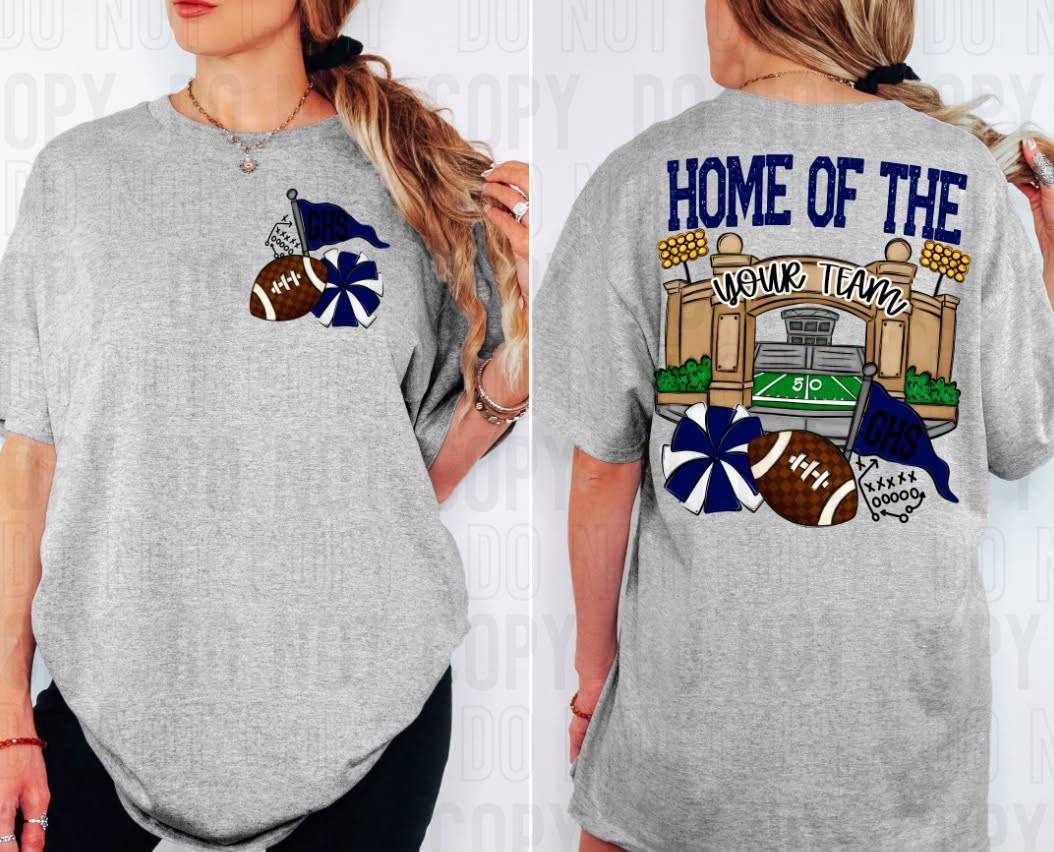 Home Of The Stadiums Football Front Pocket + Back Mascot Name DTF Transfer