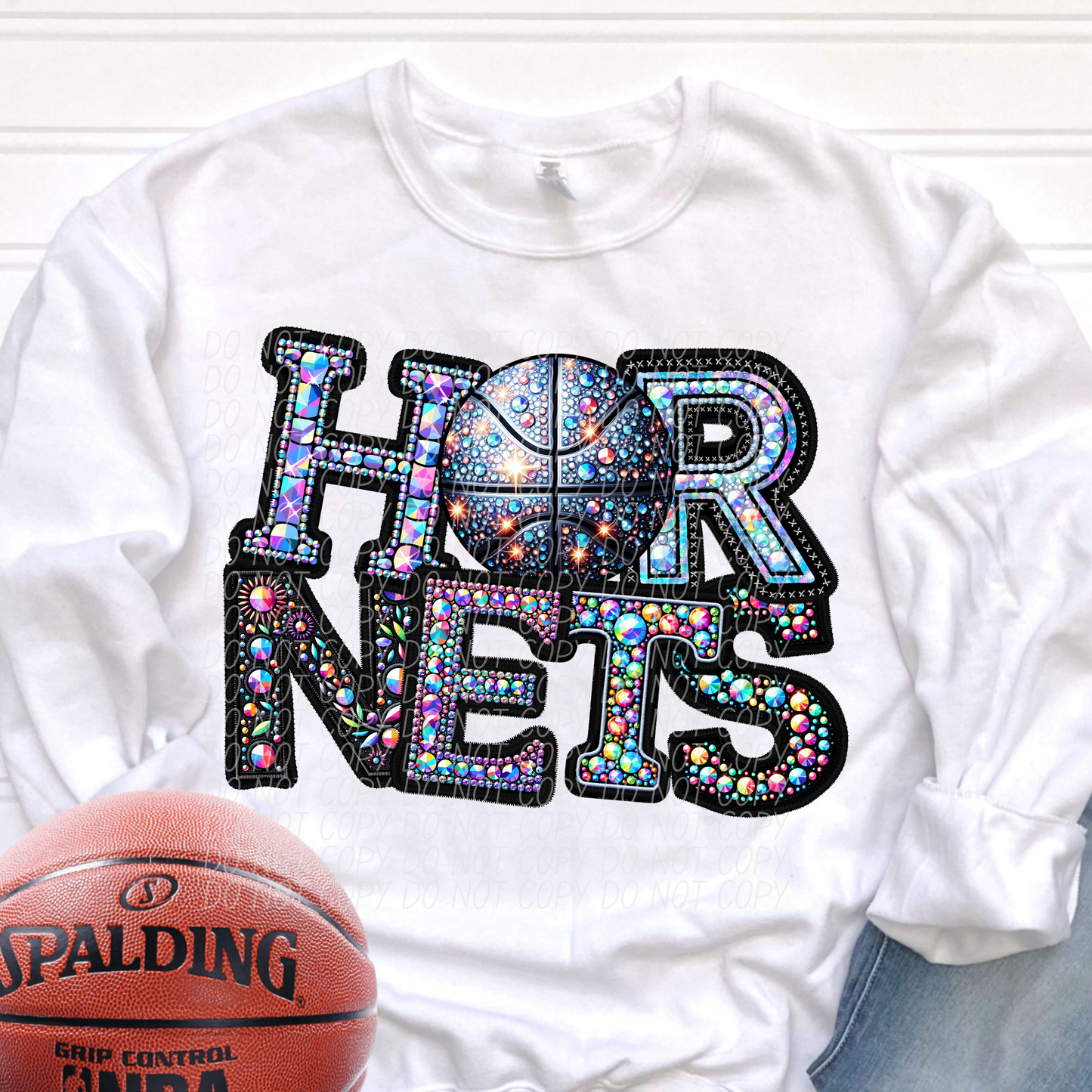 Hornets Rhinestone Basketball Mascot DTF Transfer