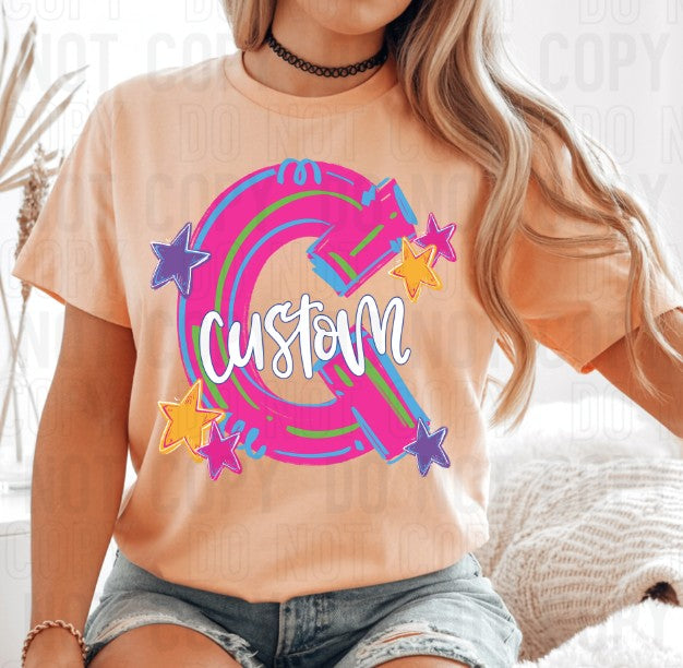 Hype Squad Neon Letter Initial Mascot/Town Custom DTF Transfer