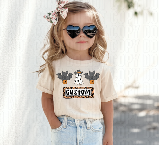 Halloween Ghost & Bat W/ Bucket (Girl) Custom/Name Personalized Name Plate DTF Transfer