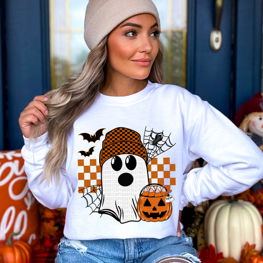 Happy Halloween Checkered Ghosts DTF Transfer