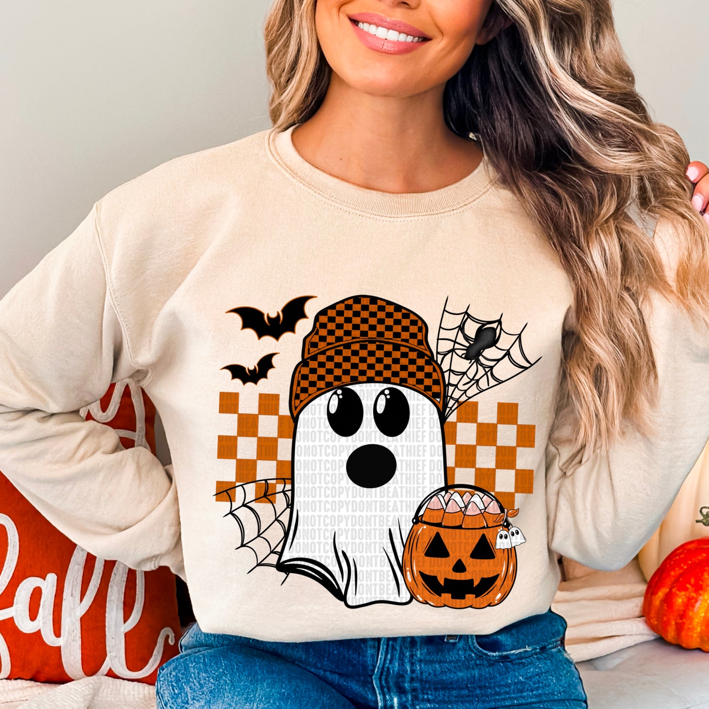 Happy Halloween Checkered Ghosts DTF Transfer