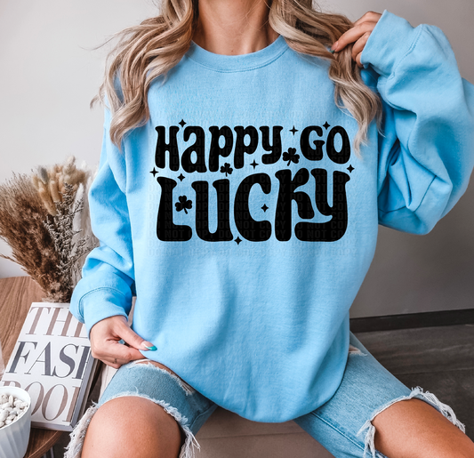 Happy Go Lucky Black Letters DTF Transfer