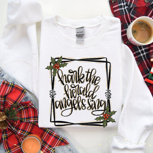 Hark The Herald Angels Sing Holly Leaves DTF Transfer