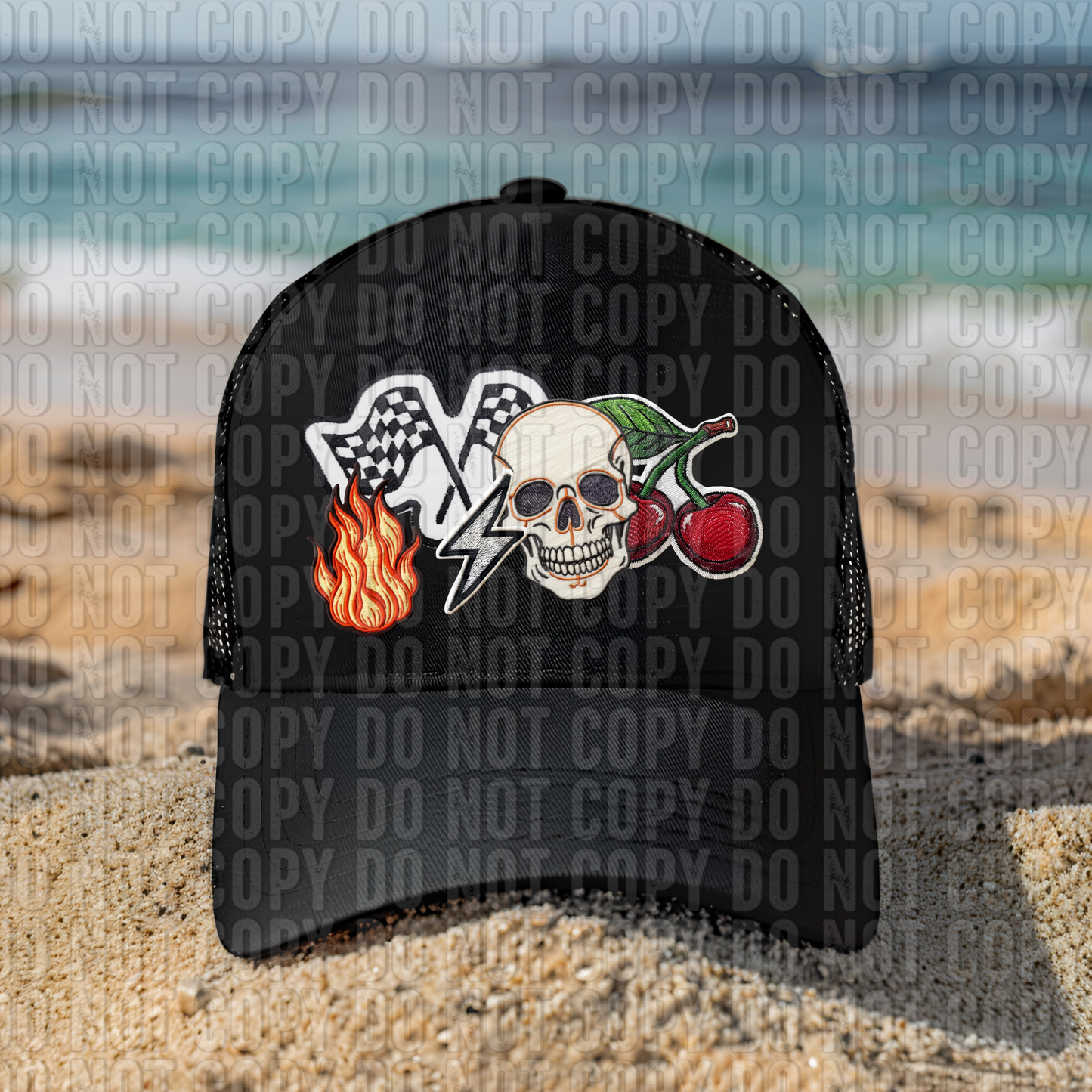 Edgy Skull Cluster Hat Patch DTF Transfer