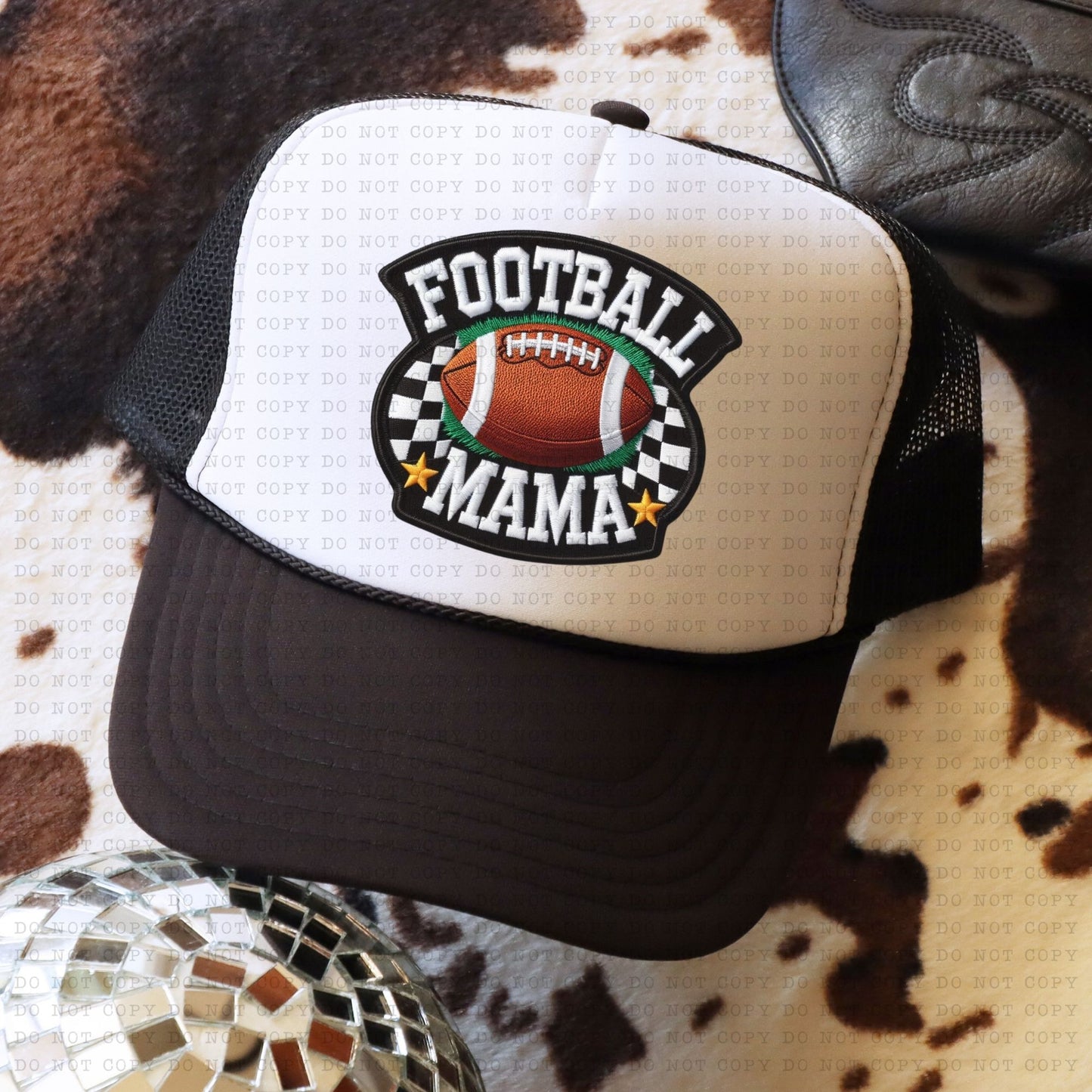 Football Mama Checkered Hat Patch DTF Transfer