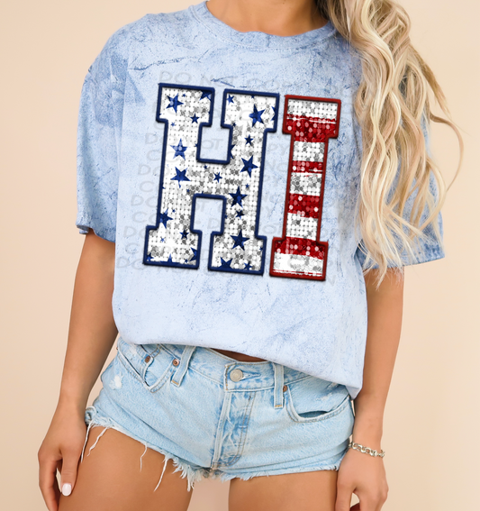 HI Patriotic Sequined Faux State DTF Transfer