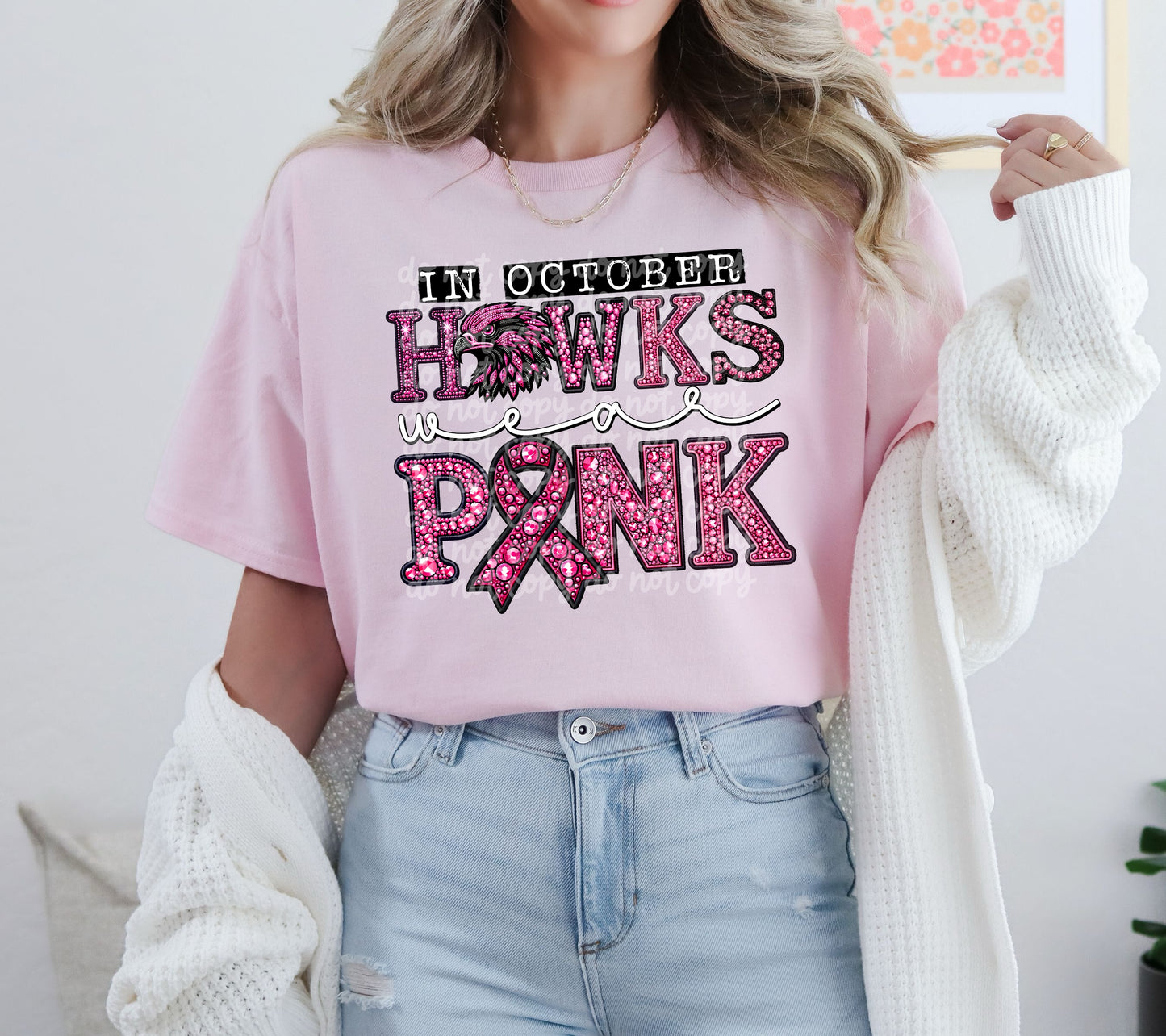 In October Hawks Wear Pink Mascot DTF Transfer