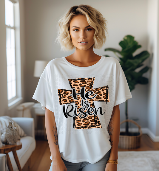 He Is Risen Cheetah Print Cross DTF Transfer