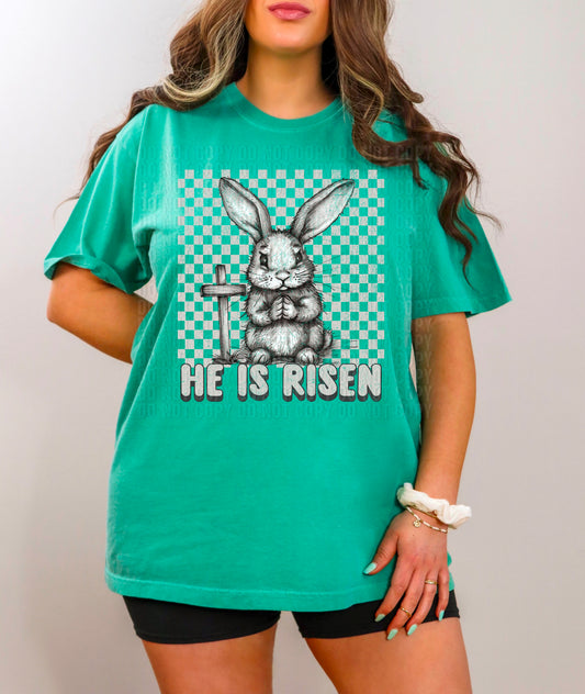 He Is Risen Checkered Bunny DTF Transfer