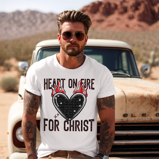 Heart On Fire For Christ Black DTF Transfer