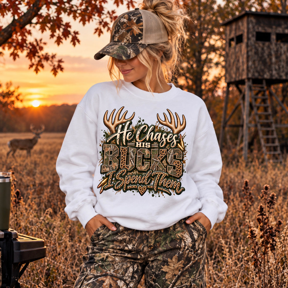 He Chases His Bucks I Spend Them DTF Transfer