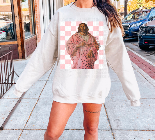 He Is Risen Pink Checkered DTF Transfer