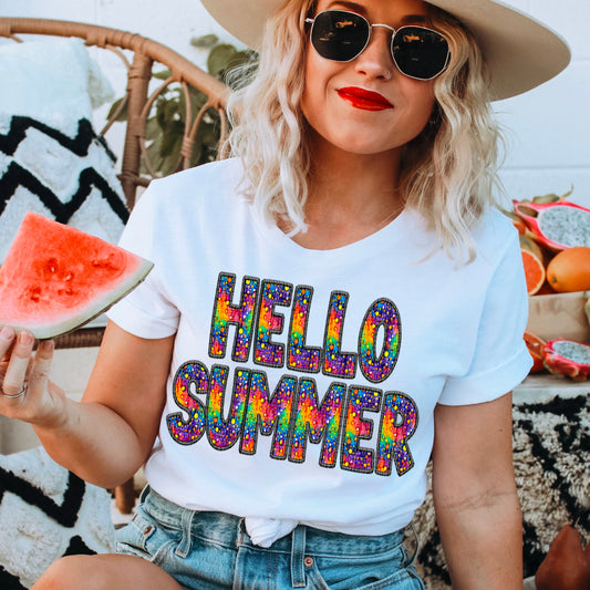 Hello Summer Embroidery Faux DTF Transfer