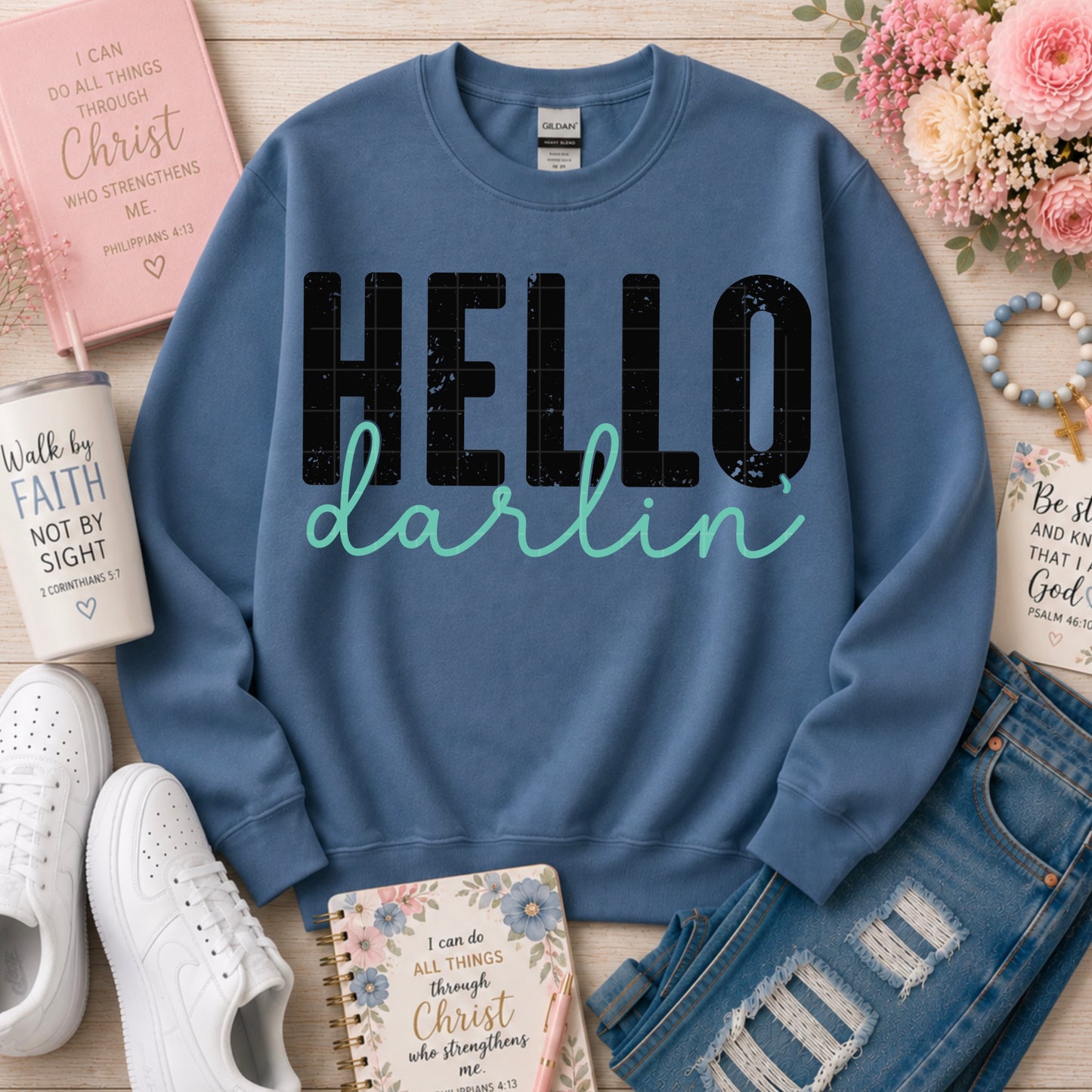 Hello Darlin Black & Aqua Font DTF Transfer