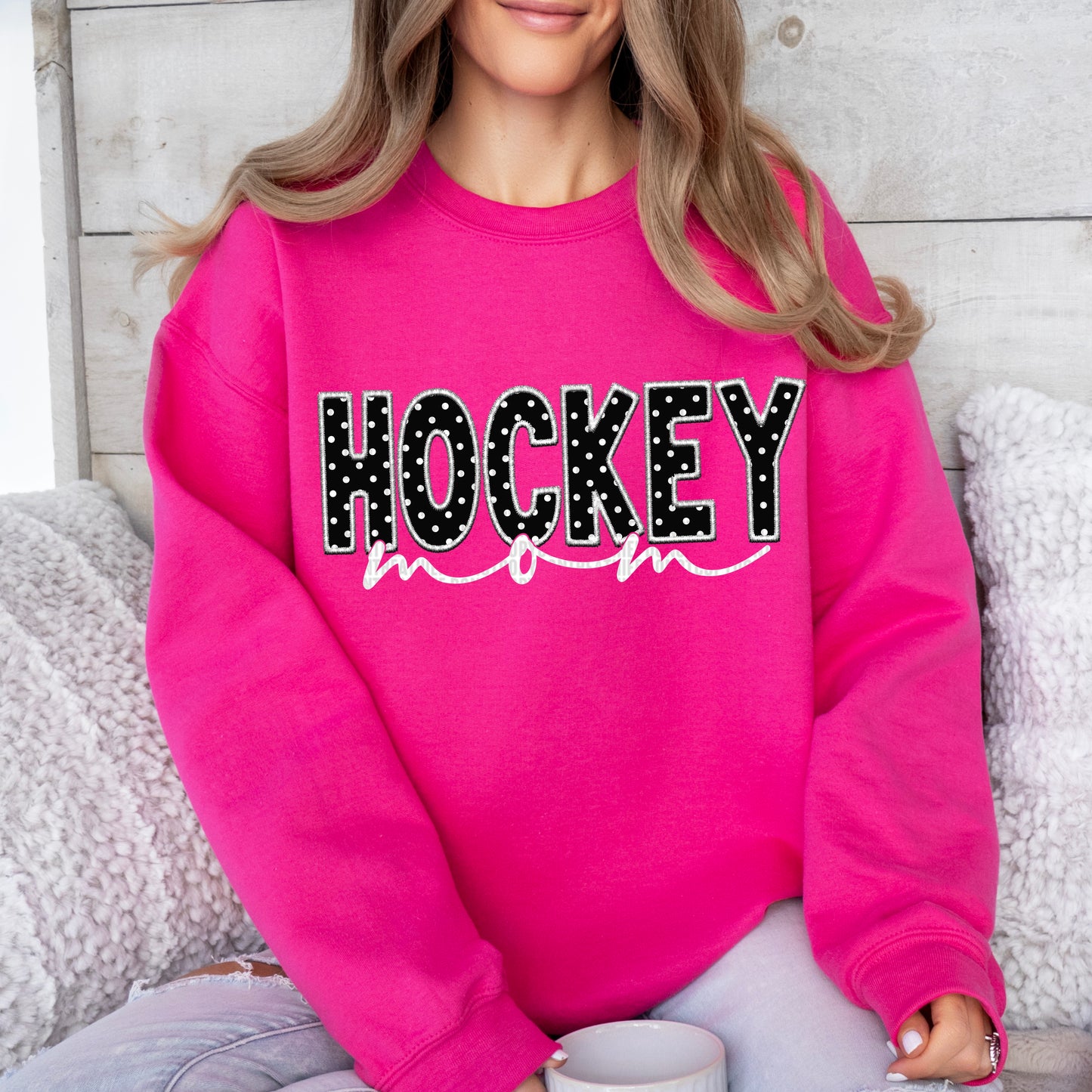 Hockey Mom White Faux DTF Transfer