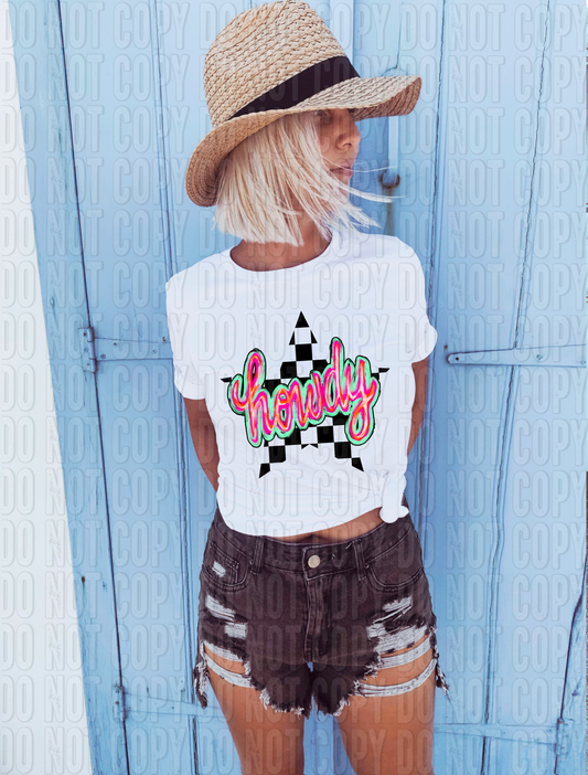 Howdy Checkered Star DTF Transfer