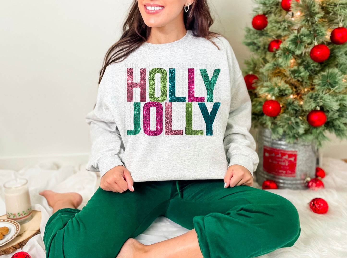 Holly Jolly Sequined Faux DTF Transfer