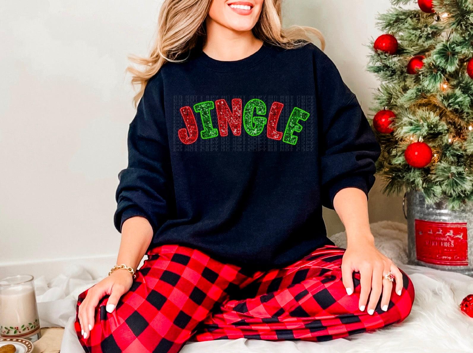 Jingle Sequined Faux DTF Gang Sheet RTS (10 adult transfers)